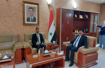 On Wednesday 15 Feb 2023, Ambassador Prashant Pise met H.E. Mr. Sattam Jadaan Al Dandah, Ambassador of Syria to Iraq. Indian Ambassador affirmed that India stands by the victims of the earthquake that occurred in Syria and Turkey recently.
